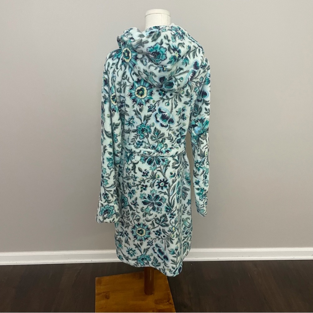 Vera Bradley Robe Hooded Plush Cozy Thick Pockets Belted Blue Green Cloud Vine - Picture 10 of 14